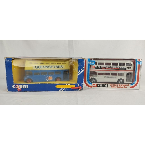 122 - Two boxed Corgi buses - London Transport Silver Jubilee Bus and Guernsey Bus.