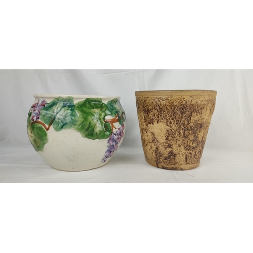 129 - A vintage Hillstonia pottery plant pot (a/f) and another.