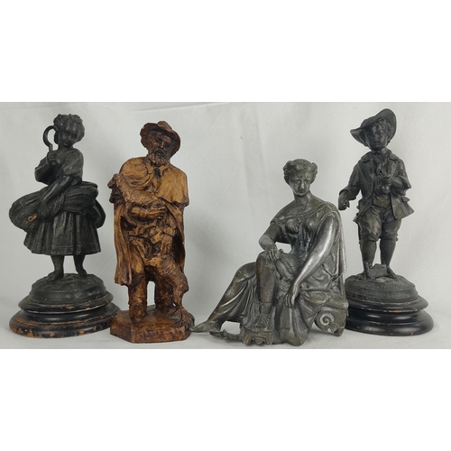 156 - A pair of antique spelter figures, a Longemalle Souvenir figure and more.