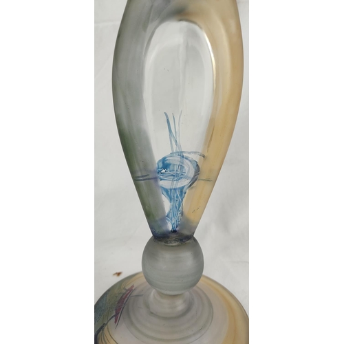 188 - A stunning Jon Art, Romania frosted glass vase with abstract design, signed, 33cm.