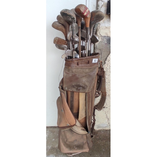 63 - A set of vintage golf clubs and bag to include Professional, Spoon, Slazenger and more.