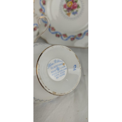 89 - A vintage Gladstone 'Blue Ribbon' bone china tea set.