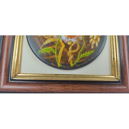 93 - A framed painting on slate of a Field Mouse 'Harvest Time' signed Ken Taylor.
