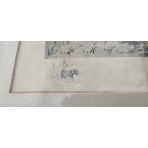 221 - A large antique framed print of a winter scene signed, 83cm x 68cm including frame.