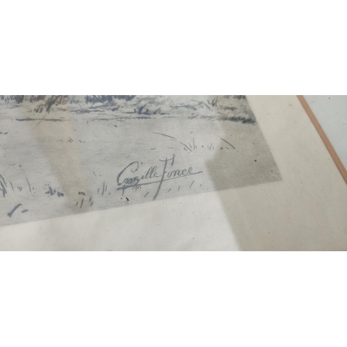 221 - A large antique framed print of a winter scene signed, 83cm x 68cm including frame.