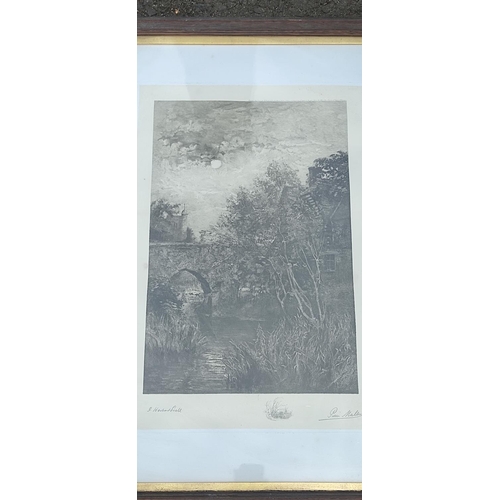 222 - A large antique framed print, signed, 88cm x 62cm including frame.