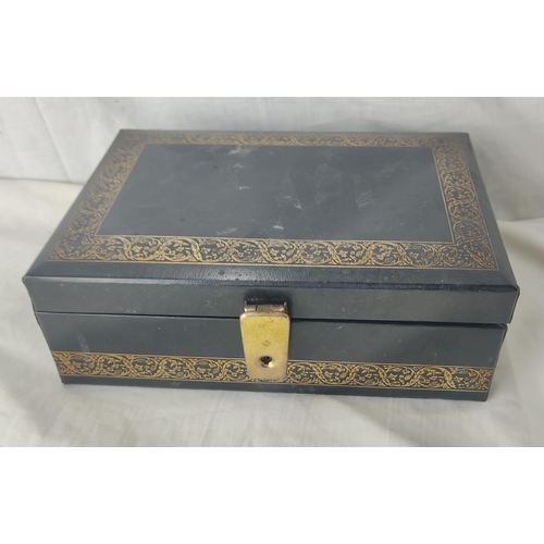 228 - A vintage jewellery box to include KIGU Rectangular Gold Tone Compact and more.