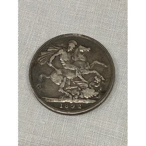 387 - An 1892 Victorian Silver Crown coin.