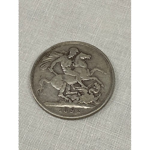 390 - An 1892 Victorian Silver Crown coin.