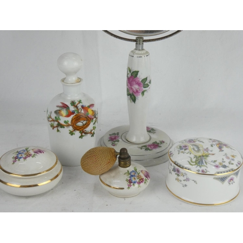 318 - A decorative dressing table mirror, atomizer & more.