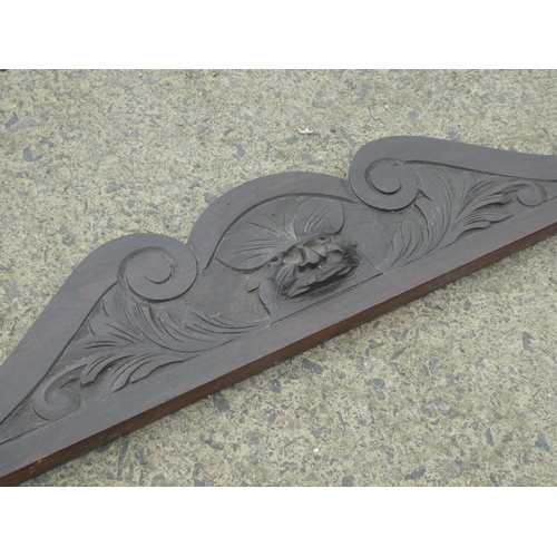 398 - 3 antique carved wooden panels (1 a/f), 109cm top panel, 58cm side panels.