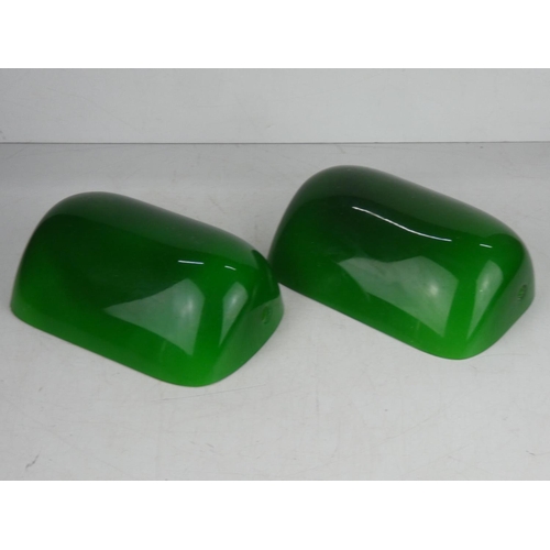 456 - 2 green glass bankers lamp shades.