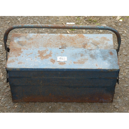 492 - A vintage tool box and contents.