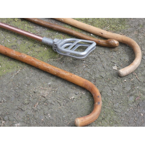 496 - Three vintage walking sticks and a Featherwate shooting stick.