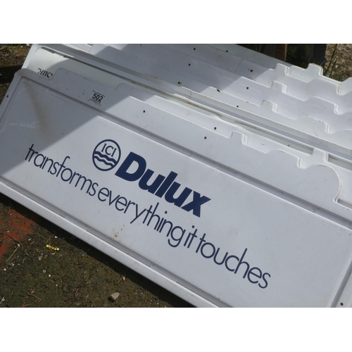 502 - 7 Dulux advertising shop signs, 90cm x 37cm.