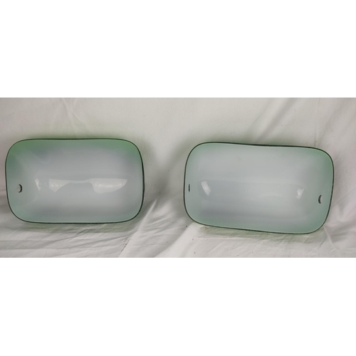 421 - 2 green glass bankers lamp shades.