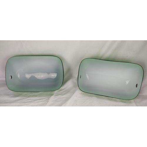 423 - 2 green glass bankers lamp shades.