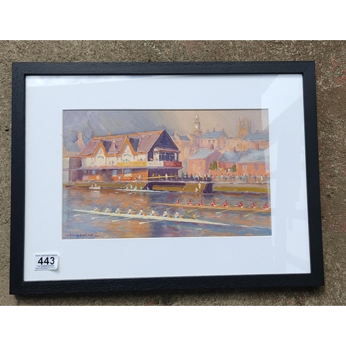 443 - A stunning framed oil painting 'The Boathouse, Coleraine' signed W Mullan, 50cm x 37cm.