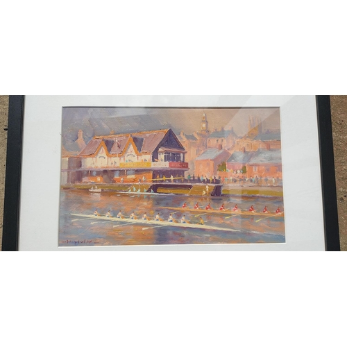 443 - A stunning framed oil painting 'The Boathouse, Coleraine' signed W Mullan, 50cm x 37cm.