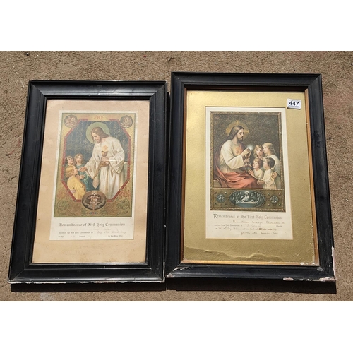 447 - Two vintage framed Holy Communion certificates, 55cm x 41cm.