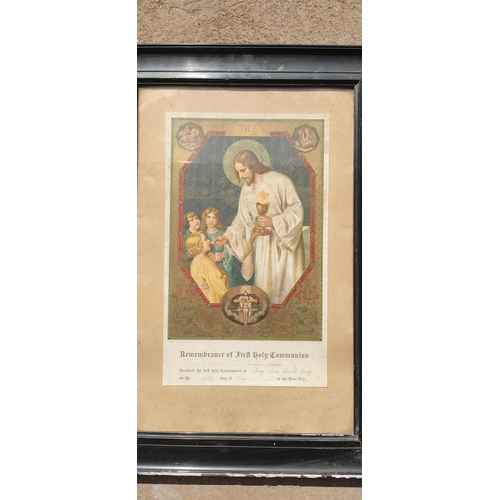 447 - Two vintage framed Holy Communion certificates, 55cm x 41cm.