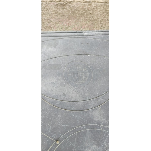 448 - An antique slate sundial base, measuring 49cm x 49cm