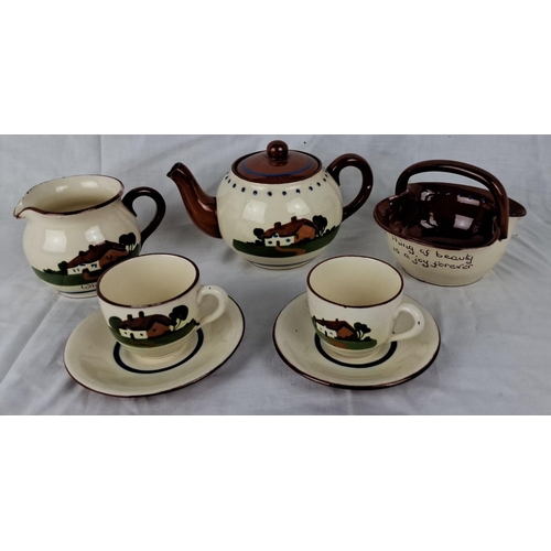 115 - Vintage handmade pottery tea set by Dartmouth pottery, Devon. The set is comprised of a teapot, crea... 