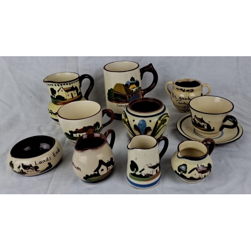 116 - Collection of 10 hand-painted ceramic pieces featuring various rural scenes. Includes jugs, mugs, cu... 