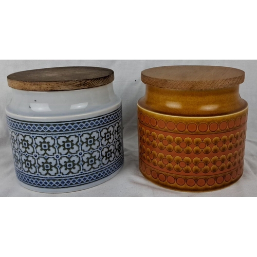 121 - Pair of ceramic storage jars with wooden lids. Made by Hornsea, England. It includes 