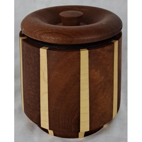 123 - Larcraft Laminated Wood Ware container with lid, featuring alternating dark and light wood strips. I... 