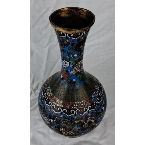 3 - Cloisonné vase featuring intricate floral patterns in vibrant blues, greens, and reds. Includes a gi... 