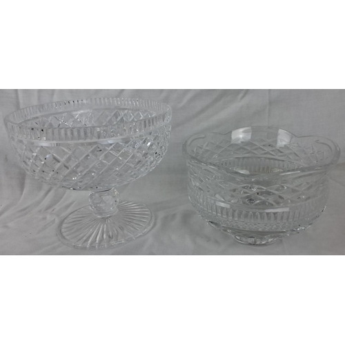 46 - Set of two Tyrone crystal bowls with intricate diamond patterns. A pedestal bowl and a scalloped edg... 