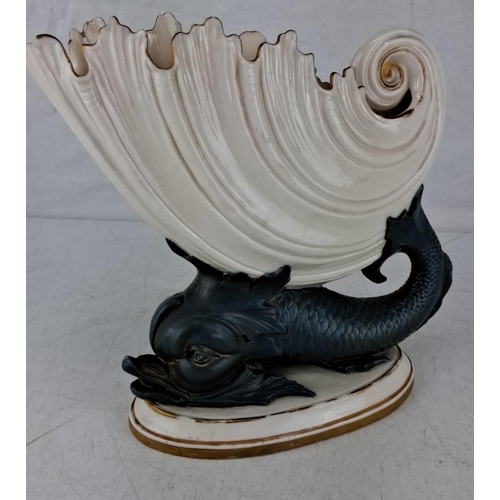 562 - Royal Worcester porcelain centerpiece. Stylized shell and fish design. Creamy white and dark blue gl... 