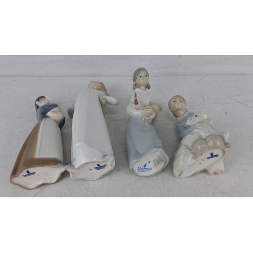 574 - Set of four Lladro porcelain figurines featuring young girls in various poses.