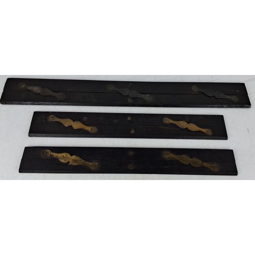 610 - Set of six antique ebony and brass parallel rules.