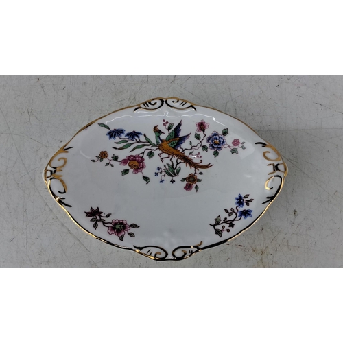 613 - Bone China plate by Hammersley & Co., featuring a floral and bird motif with a gold trim. The plate ... 