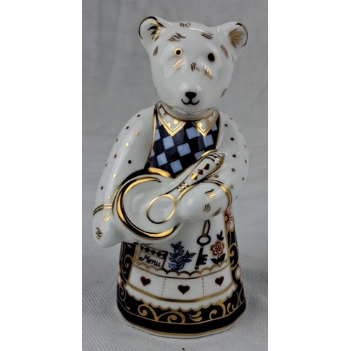 62 - Royal Crown Derby porcelain bear figurine, hand-painted with intricate gold detailing. Marked 