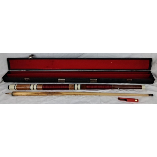 69 - Riley snooker cue with black and red case, featuring red wrapping and white accents.