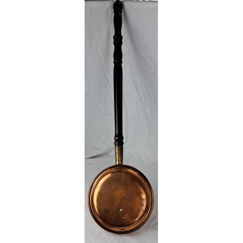 70 - Antique Victorian copper bed warmer with a turned wooden handle.