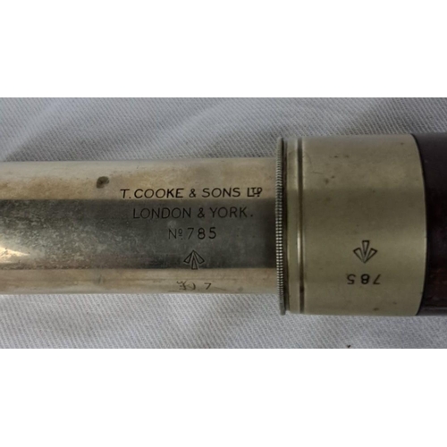 71 - Antique brass and leather spyglass, marked 'T. Cooke & Sons Ltd, London & York. No. 785', early 20th... 