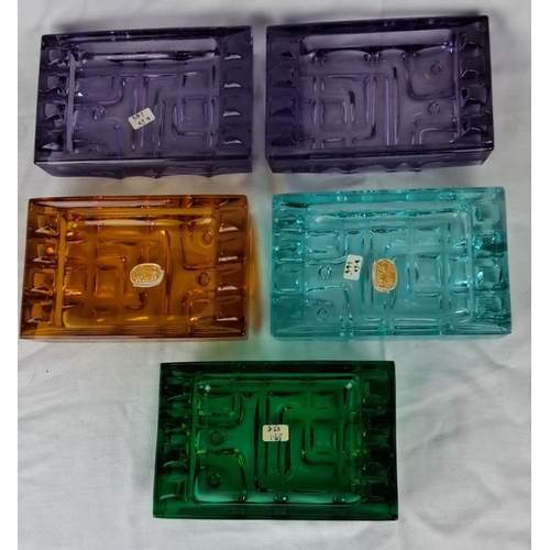 74 - Set of 5 Bohemian glass ashtrays in various colors, featuring intricate geometric designs. Each asht... 