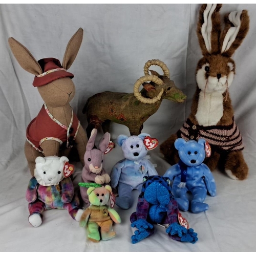 89 - Mixed lot of 10 plush toys, including 6 TY Beanie Babies and assorted handcrafted animals. The TY Be... 