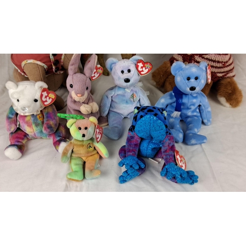 89 - Mixed lot of 10 plush toys, including 6 TY Beanie Babies and assorted handcrafted animals. The TY Be... 