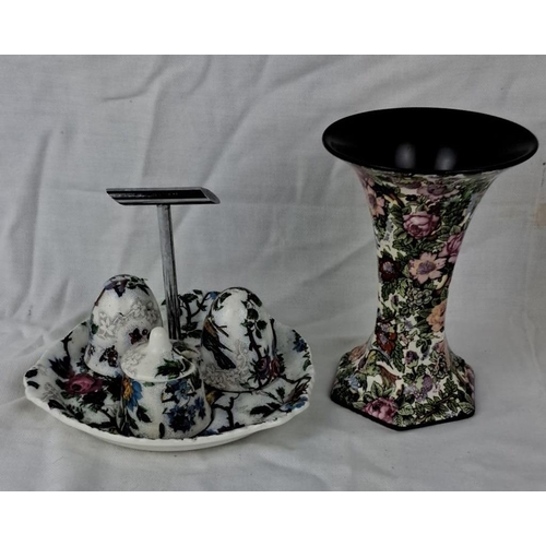 9 - A collection of Cobridge Crown Devon 'Brama' floral ceramic pieces. Includes a cruet set with a tray... 