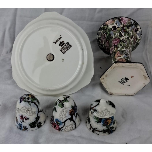 9 - A collection of Cobridge Crown Devon 'Brama' floral ceramic pieces. Includes a cruet set with a tray... 