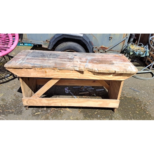 641 - Rustic wooden stool, with a well-worn hardwood top.