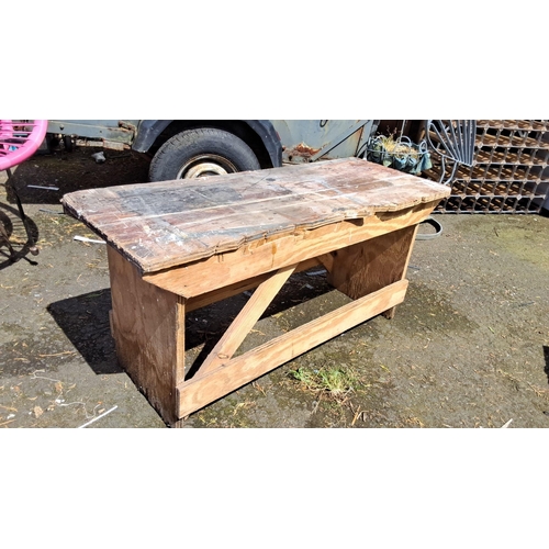 641 - Rustic wooden stool, with a well-worn hardwood top.