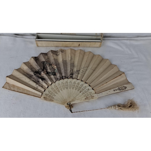 1196 - Hand fan by J. Duvelleroy, from the 19th-century. Made in Paris comes with a delicate tassel. The fa... 