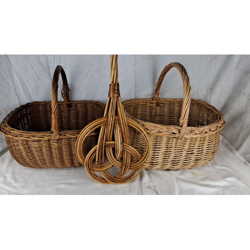 1218 - Set of three handwoven wicker baskets, featuring two rectangular baskets and one round basket with i... 