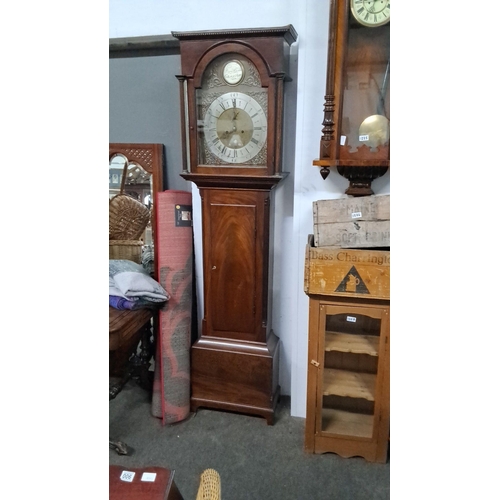 1223 - 19th-century mahogany longcase clock by Dan Brown, Glasgow. Engraved brass dial with Roman numerals ... 